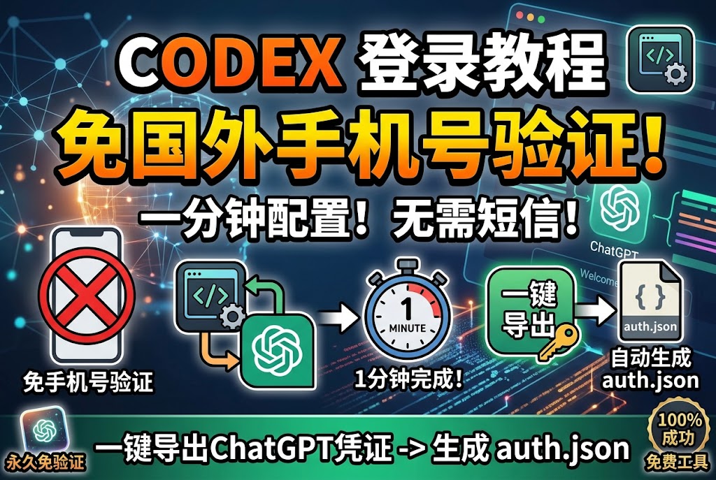 海外教程—无需国外手机号!一键导出 ChatGPT 凭据登录 Codex 终极教程